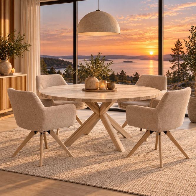 Hovedbilde Slite Heltre Spisebord Ø140/180x140x75cm med ileggsplate massiv