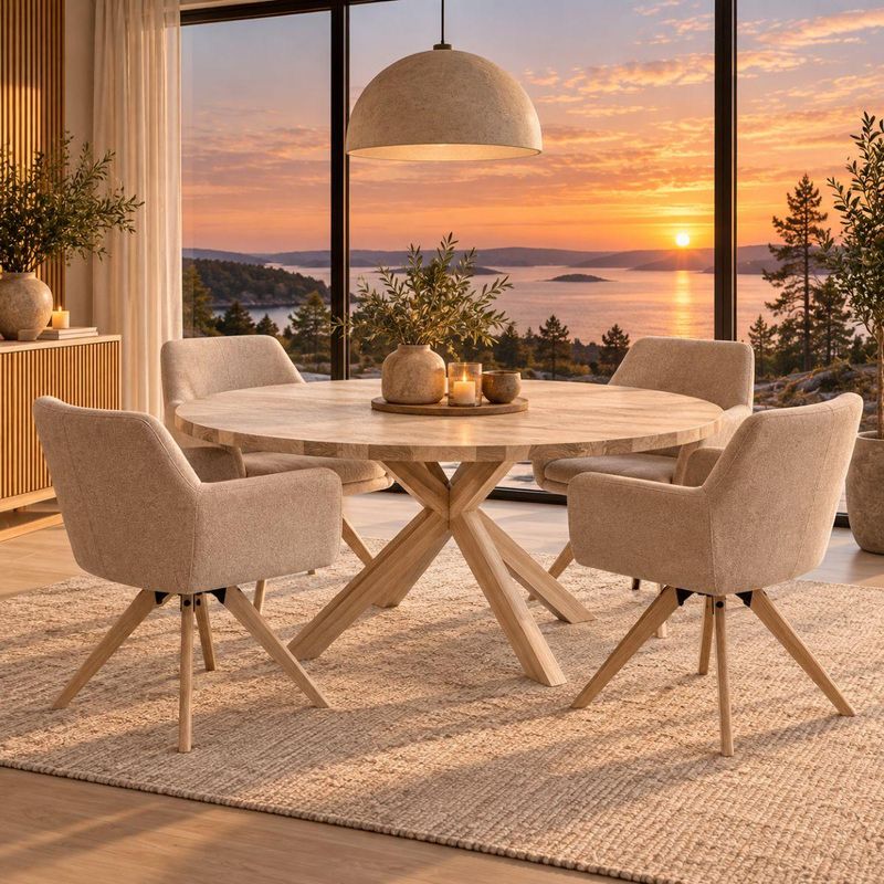 Slite Heltre Spisebord Ø140/180x140x75cm med ileggsplate massiv