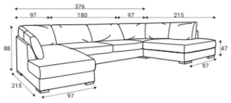 Chill stor U-sofa symmetrisk 372x215 cm – Eros velur
