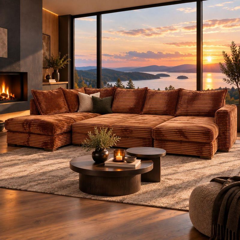 Minchi U-hjørnesofa 308 cm x 205 cm | Tilia cordfløyel tekstil