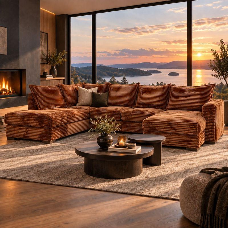 Minchi U-hjørnesofa 308 cm x 205 cm | Tilia cordfløyel tekstil