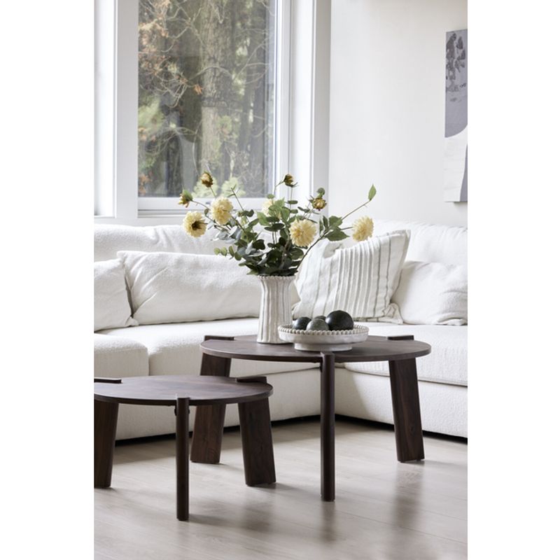 Fiol sofabordsett - Ø80/60 H45/35 - valnøttlook