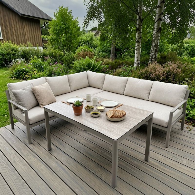Hydra loungesofa hjørne med bord - champagne aluminium