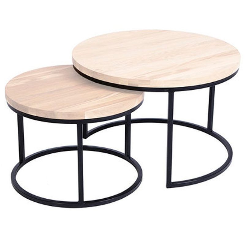 Mango sofabord sett heltre hvitoljet eik 75/60cm